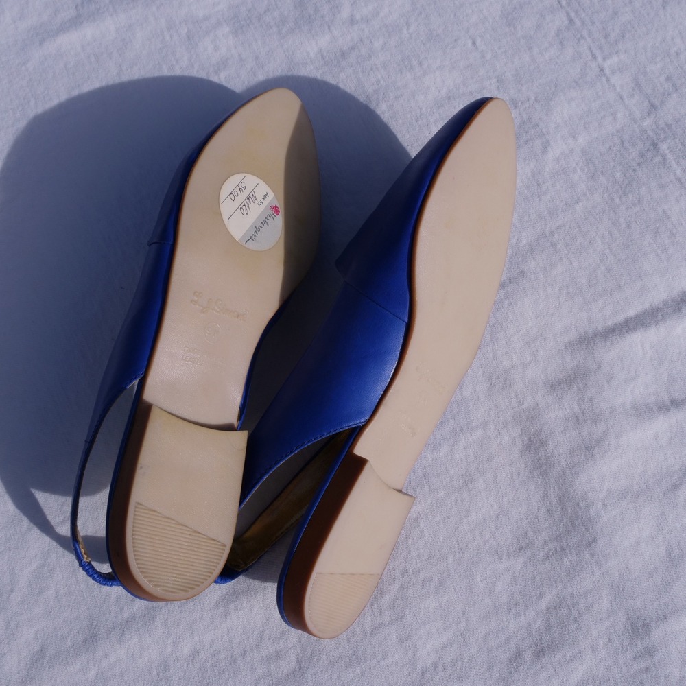 Vintage 90s L.J. Simone bright blue leather sling back flats - Picture 4 of 7